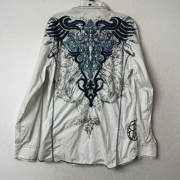 VINTAGE Roar Men Shirt XL white Geometric Point Break Embroidery Grunge Goth Y2K - Picture 7 of 7
